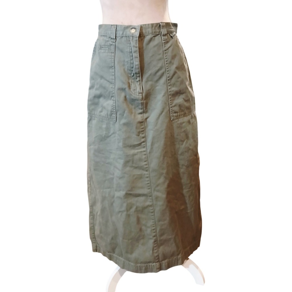 Vtg White Stag sz 10 Womens Olive Green Cotton Utility Maxi Skirt Modest 90s